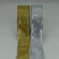 Wired Edge Solid Metallic Ribbon 40mmx20m Silver