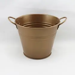 Medium Tin Bucket with Side Handles 15cmx12.5cm height Gold