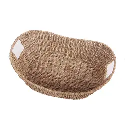 Large Boat Shape Seagrass Tray with Inset Handles Natural 43x32x10cm height