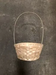 Medium Round Bamboo Basket with Handle 20.5cmDx10.5cmH(36cmTH) Natural 