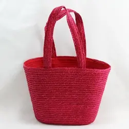 Straw Beach Bag With Material Liner Hot Pink