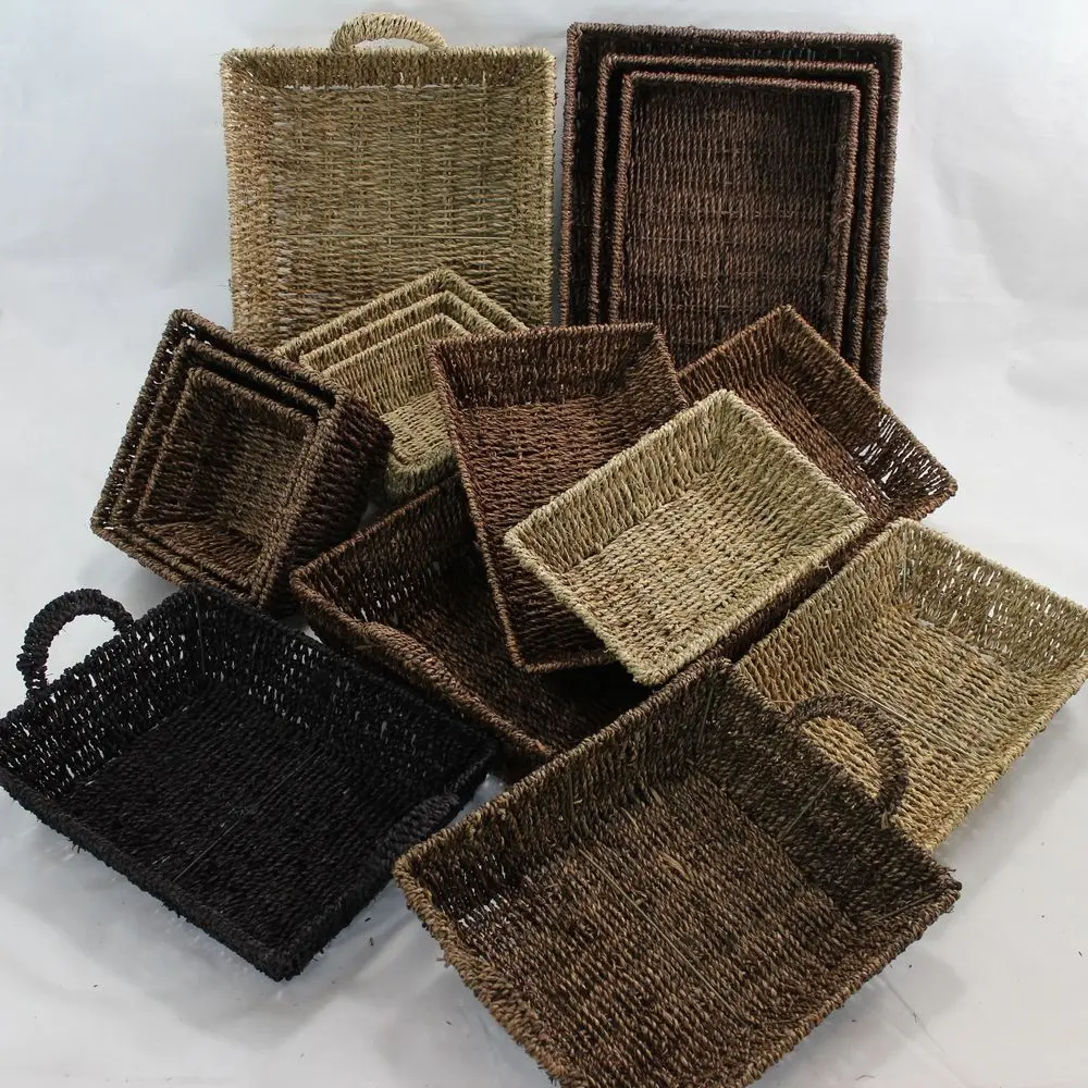 Sturdy Natural Seagrass Tray Baskets