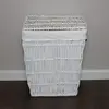 Small Rect Vertical Weave White Willow Laundry Basket with White Liner 46x33x58cm height thumbnail