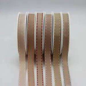 Contrast Stitch On Natural Grosgrain Ribbon 16mm x 20m