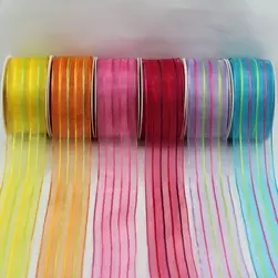 Wired Edge Organza Ribbon With Stripes 40mm x 20m