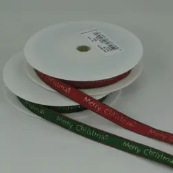 Merry Christmas On Satin Ribbon With Contrast Edge 10mmx20m