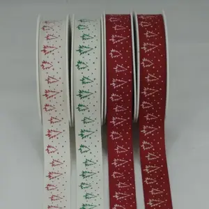 Christmas Trees / Stars On Natural Ribbon 25mmx20m