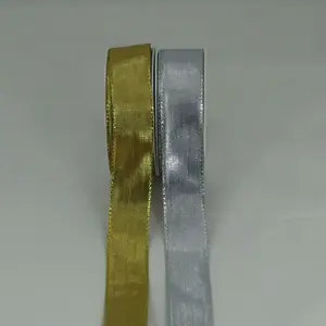 Wired Edge Solid Metallic Ribbon 25mmx20 Silver