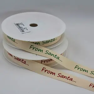 15mmx20m From Santa On Natural Christmas Ribbon 