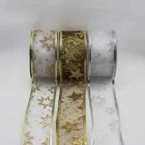 Wired Edge Organza Ribbon with Stars 50mmx10m