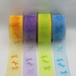 38mmx15m Woven Edge Organza Ribbon With Dragonflies