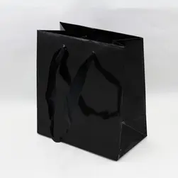 Medium Gloss Jewellery Bag With Satin Handles Black 12x13x6.5cm 