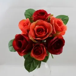 22cm Rose Bouquet x 7   23cm Red/Orange