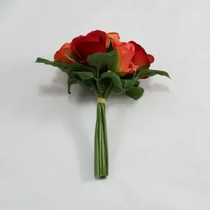 1. 22cm Rose Bouquet x 7   23cm Red/Orange thumbnail