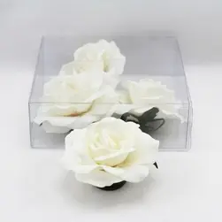 Large Velvet Rose Head Box of 4 Cream