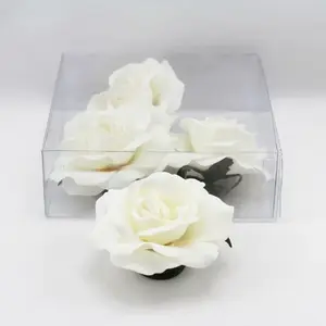 Large Velvet Rose Head Box of 4 Cream