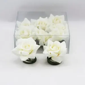 Small Velvet Rose Head Box of 9 Cream