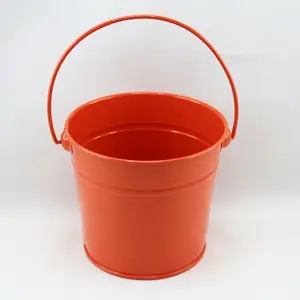 Small Tin Bucket with Handle 12x11cm height Orange