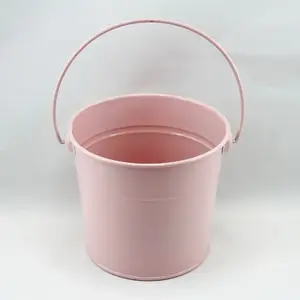 Small Tin Bucket with Handle 12x11cm height Light Pink