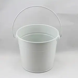 Small Tin Bucket with Handle 12x11cm height White