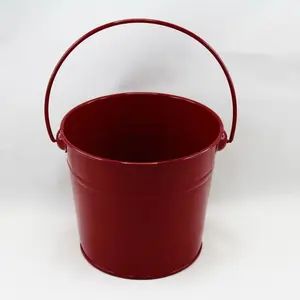 Small Tin Bucket with Handle 12x11cm height Burgundy