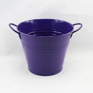 Medium Tin Bucket with Side Handles Purple