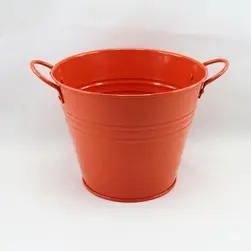 Medium Tin Bucket with Side Handles Orange