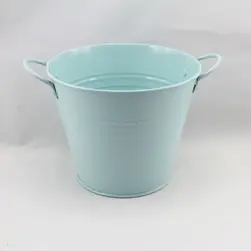 Medium Tin Bucket with Side Handles Light Blue