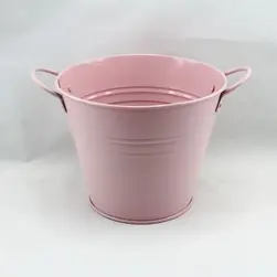 Medium Tin Bucket with Side Handles Light Pink