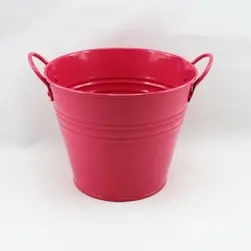 Medium Tin Bucket with Side Handles Hot Pink