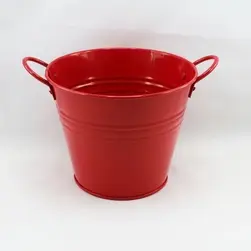 Medium Tin Bucket with Side Handles Red