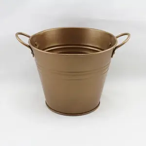 Medium Tin Bucket with Side Handles 15cmx12.5cm height Gold