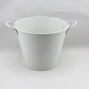 Medium Tin Bucket with Side Handles White