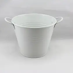 Medium Tin Bucket with Side Handles White