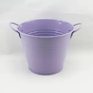 Medium Tin Bucket with Side Handles Lavender