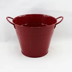 Medium Tin Bucket with Side Handles Burgundy