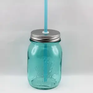 Embossed Mason Jar Blue 