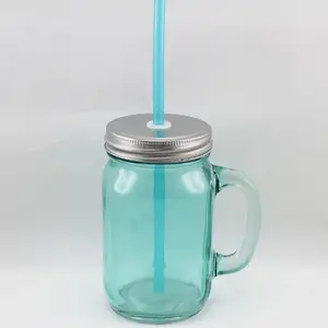 Mason Jar with Handle Blue