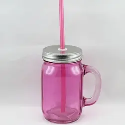Mason Jar with Handle Pink
