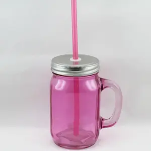 Mason Jar with Handle Pink