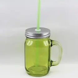 Mason Jar with Handle Lime Green