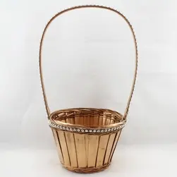 Round Gold Bamboo Basket Silver Bead 16x12cm height