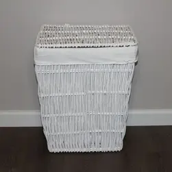 Small Rect Vertical Weave White Willow Laundry Basket with White Liner 46x33x58cm height