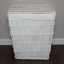 Large Rect White Vertical Weave Willow Laundry Basket with White Liner 53x40x64cm height