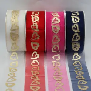 Cut Edge Organza Ribbon Gold Hearts 38mmx25m