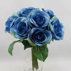 Rose Bouquet x 7  23cm Blue