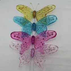 Large Organza Glitter Butterflies with Diamontes (12) YELLOW ONLY