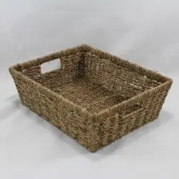Small Tapered Seagrass Tray Inset Handles Natural 33x24x8cm