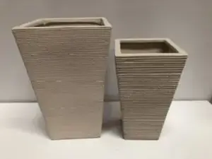 Set of 2 Square Ceramic Vase Cream