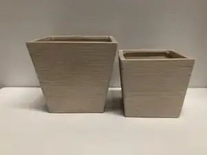 Set of 2 Square Ceramic Pot Cream 